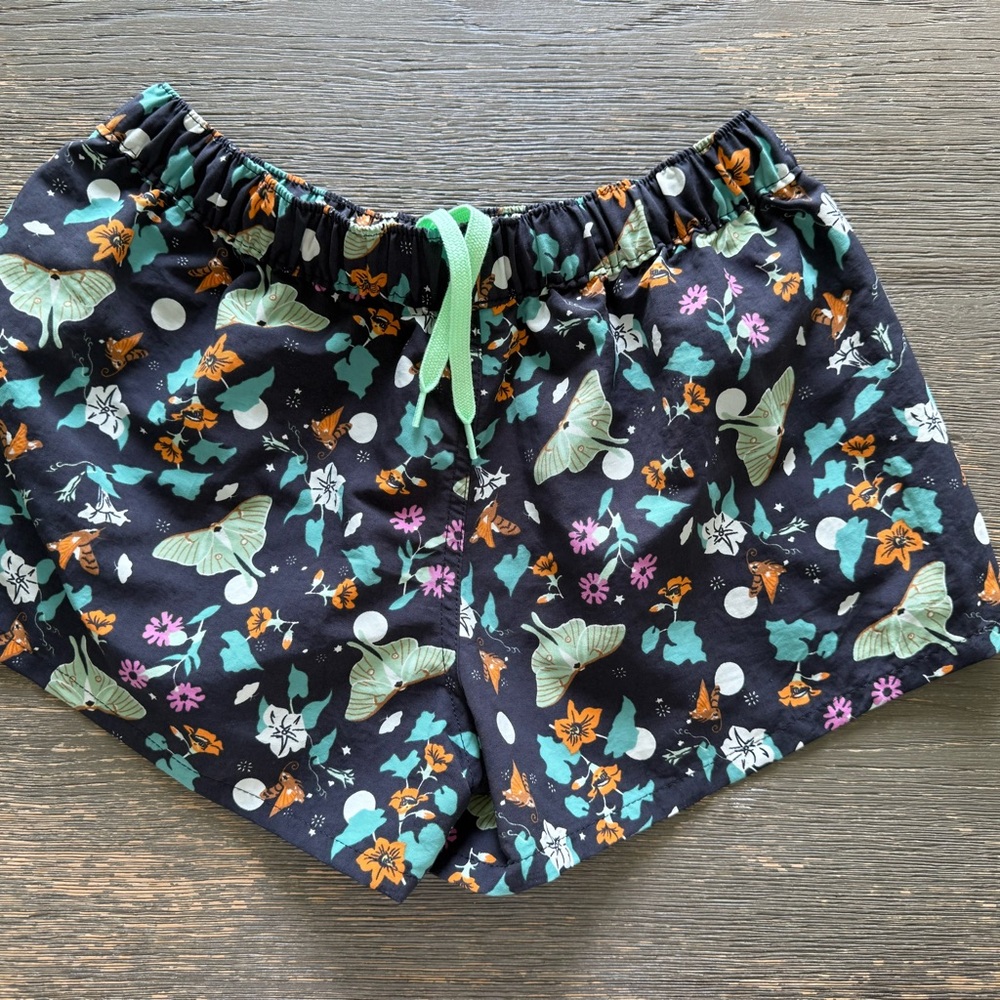 Patagonia Women's Floral Butterfly Athletic Shorts - Black and Green